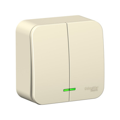 Systeme Electric ( Schneider Electric) Blanca о/у 2-клавишный выключатель (cх.5) с подсвет, 6а, 250в, молочный BLNVA065102