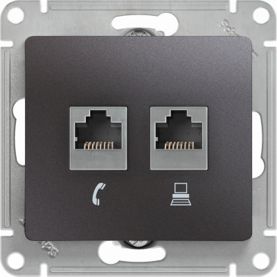 Systeme Electric ( Schneider Electric) Glossa розетка двойная rj11+rj45, кат.5e,механизм, графит GSL001385
