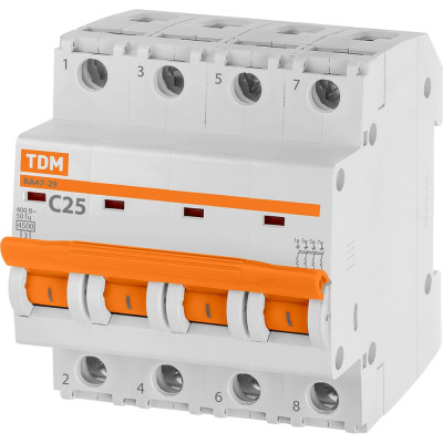 Автомат TDM ВА47-29 4Р, 25 А, 4,5 кА, С SQ0206-0127
