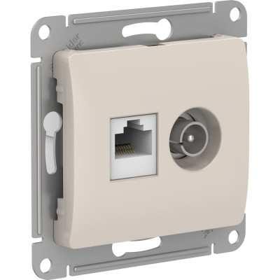 Systeme Electric ( Schneider Electric) GLOSSA РОЗЕТКА двойная ТВ + компьютерная RJ45, кат. 5Е, механизм, МОЛОЧНЫЙ