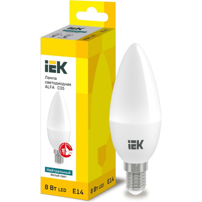 IEK Лампа LED ALFA C35 свеча 8Вт 230В 4000К E14 LLA-C35-8-230-40-E14