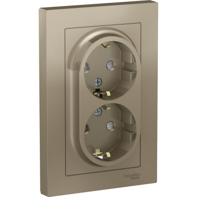 Systeme Electric ( Schneider Electric) AtlasDesign Шампань Розетка с/з двойная, со шторками, 16А, в сборе SE ATN000526