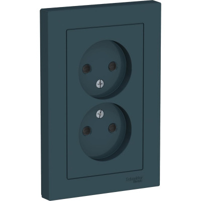 Розетка Systeme Electric AtlasDesign Изумруд б/з двойная, со шторками,16А, в сборе SE ATN000822