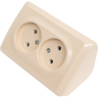 Угловая 2-местная розетка Systeme Electric открытой проводки Этюд 16А IP20 без заземления без защитных шторок кремовый PA16-105K