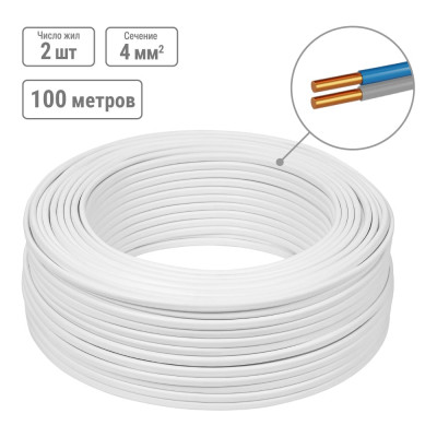 Провод TDM ELECTRIC ПУСП 2х4 100м, белый Народный SQ0126-0003