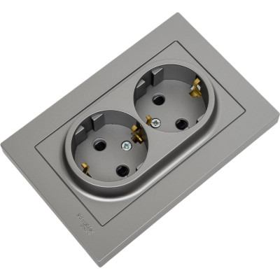 Розетка Systeme Electric AtlasDesign Сталь с/з двойная, со шторками, 16А, в сборе SE ATN000926