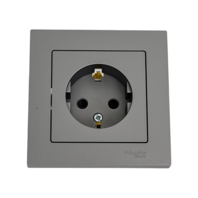 Розетка Systeme Electric AtlasDesign Сталь с/з со шторками, 16А, в сборе SE ATN000944