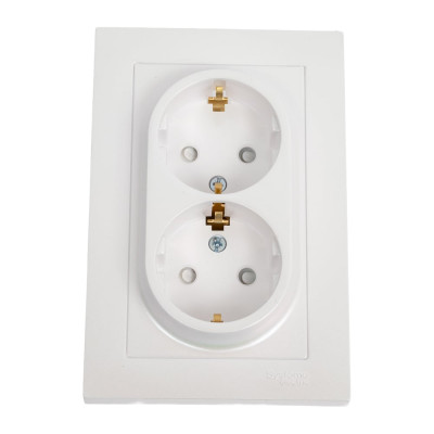 Розетка Systeme Electric AtlasDesign Жемчуг с/з двойная, со шторками, 16А, в сборе SE ATN000426