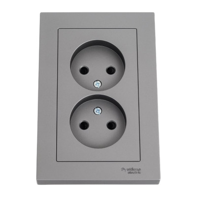 Розетка Systeme Electric AtlasDesign Сталь б/з двойная, со шторками,16А, в сборе SE ATN000922