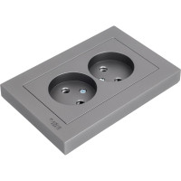 Розетка Systeme Electric AtlasDesign Сталь б/з двойная, со шторками,16А, в сборе SE ATN000922