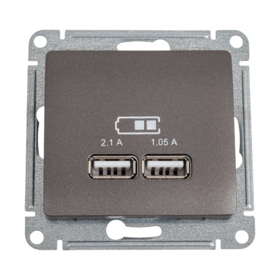 Розетка Systeme Electric Glossa Графит USB 5В (2100мА), 2х5В (1050мА) SE GSL001333