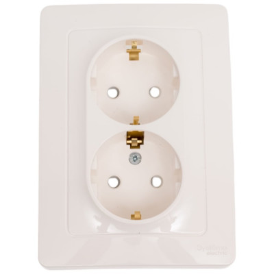 Розетка Systeme Electric Blanca внутр Молочная 2-ая с/з со шторками, 16А, 250В SE BLNRS001122