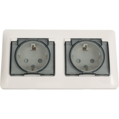 Розетка Systeme Electric Glossa Молочная 2-ая с/з, со шторками, в сборе, IP44 SE GSL000947