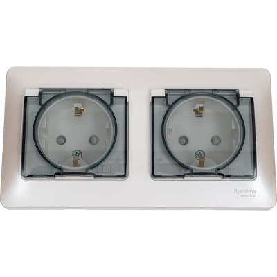 Розетка Systeme Electric Glossa Перламутр 2-ая с/з, со шторками, в сборе, IP44 SE GSL000647