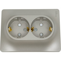 Розетка Systeme Electric Glossa Платина 2-ая с/з со шторками в сборе SE GSL001226
