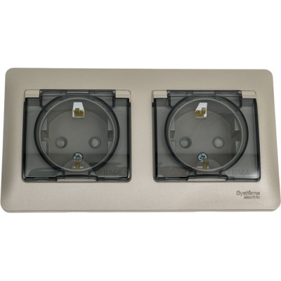 Розетка Systeme Electric Glossa Платина 2-ая с/з, со шторками, в сборе, IP44 SE GSL001247