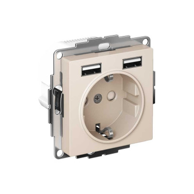 Розетка 16А с 2 USB A+A Systeme Electric AtlasDesign Бежевый 5В/2,4А, 2х5В/1,2А ATN000230