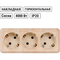 Горизонтальная 3-х местная розетка TDM ELECTRIC 2П+3 открытой установки IP20 16A сосна Ладога SQ1801-0426