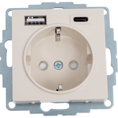 Розетка Systeme Electric (Schneider Electric) ATLASDESIGN 16А c 2 USB A+C, 5В/2,4А/3,0А, 2x5В/1,5А, механизм, бежевый ATN000232