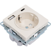 Розетка Systeme Electric (Schneider Electric) ATLASDESIGN 16А c 2 USB A+C, 5В/2,4А/3,0А, 2x5В/1,5А, механизм, бежевый ATN000232