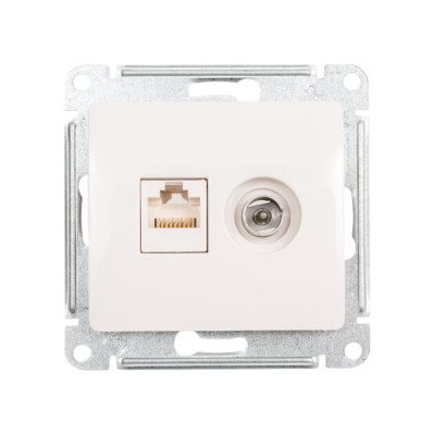 Двойная ТВ + компьютерная розетка Systeme Electric Glossa RJ45, кат. 5Е, механизм, молочный GSL000989