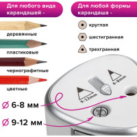 Электрическая точилка BRAUBERG DUAL для 2 диаметров карандашей, 4 батарейки АА, белая 270580