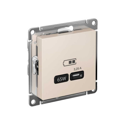 Розетка USB Systeme Electric ATLASDESIGN тип-C 65W высокоскор.заряд. QC, PD, механизм, БЕЖЕВЫЙ ATN000227