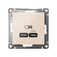 Розетка USB Systeme Electric ATLASDESIGN тип-C 65W высокоскор.заряд. QC, PD, механизм, БЕЖЕВЫЙ ATN000227