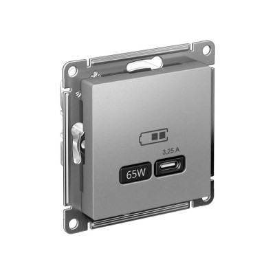 Розетка USB Systeme Electric ATLASDESIGN тип-C 65W высокоскор.заряд. QC, PD, механизм, АЛЮМИНИЙ ATN000327