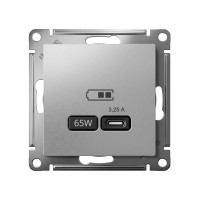 Розетка USB Systeme Electric ATLASDESIGN тип-C 65W высокоскор.заряд. QC, PD, механизм, АЛЮМИНИЙ ATN000327