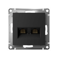 Двойная компьютерная розетка Systeme Electric ATLASDESIGN RJ45+RJ45, кат.6А, механизм, КАРБОН ATN001088