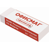 Большой ластик 60x20x11 мм ОФИСМАГ, белый, прямоугольный, картонный держатель 20 шт 222469
