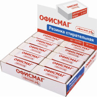 Большой ластик 60x20x11 мм ОФИСМАГ, белый, прямоугольный, картонный держатель 20 шт 222469