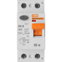 Устройство защитного отключения TDM ELECTRIC ВД1-63 2Р 50А 30мА тип А SQ0203-0079