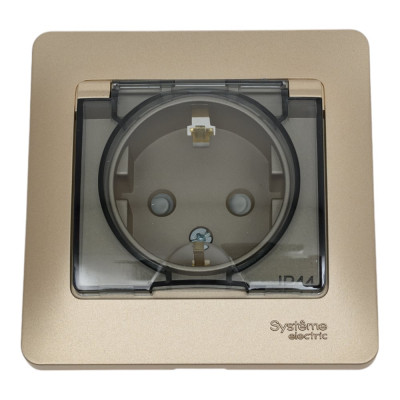 Розетка Systeme Electric GLOSSA с заземлением, со шторками, с крышкой, 16А, IP44, ТИТАН GSL000448