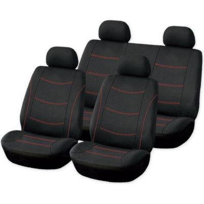 Комплект чехлов-рубашек на сиденья с подголовниками ARNEZI черный с красной строчкой, 8пр 00-01035834