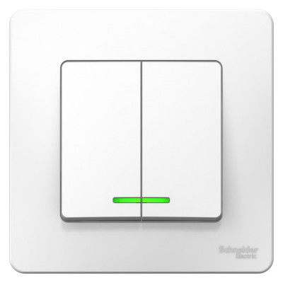 2-клавишный выключатель Systeme Electric BLANCA, скрытой установки, с подсветкой, 6А, 250В, белый BLNVS006511
