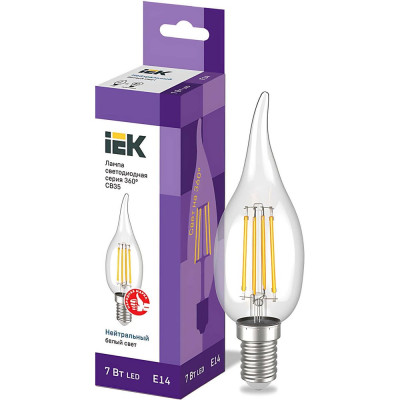 Лампа IEK серия 360 LED, CВ35, свеча на ветру, 7вт, 230В, 4000К, E14 LLF-CB35-7-230-40-E14-CL