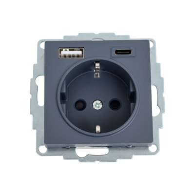 Розетка Systeme Electric Atlasdesign 16а c 2 usb a+c, 5в/2,4а/3,0а, 2x5в/1,5а, механизм, грифель ATN000732