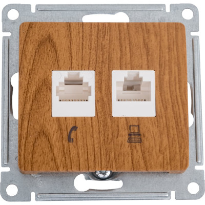 Механизм двойной розетки Systeme Electric Glossa rj11+rj45, категория 5e, дерево дуб GSL000585
