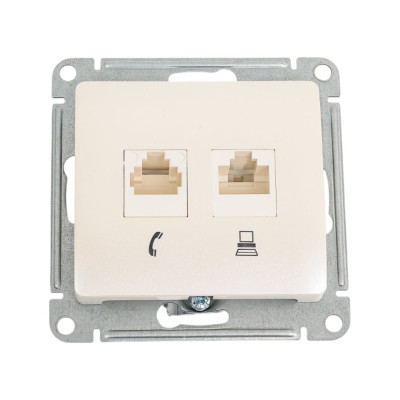Механизм двойной розетки Systeme Electric Glossa rj11+rj45, категория 5e, перламутр GSL000685