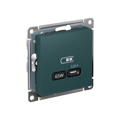 Розетка Systeme Electric Atlasdesign usb тип-c 65w высокоскор.заряд. qc, pd, механизм, изумруд ATN000827