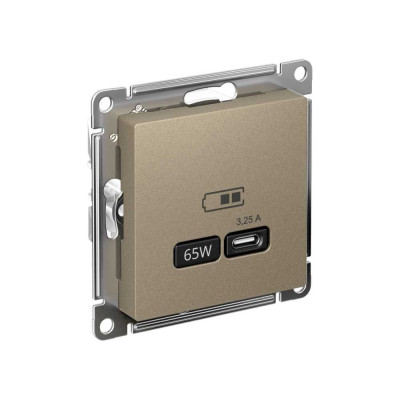 Розетка Systeme Electric Atlasdesign usb тип-c 65w высокоскор.заряд. qc, pd, механизм, шампань ATN000527