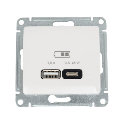 Розетка Systeme Electric Glossa usb a + тип-c 45w высокоскор.заряд. qc, pd, механизм, молочный GSL000929
