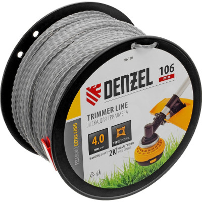 Леска двухкомпонентная EXTRA CORD (4 мм, 106 м, витой квадрат, на DIN катушке) для триммера Denzel 96826