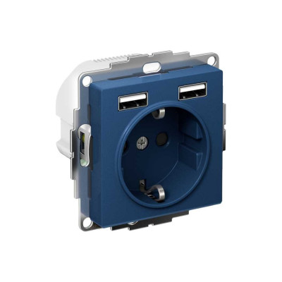 Розетка Systeme Electric Atlasdesign аквамарин 16а c 2 usb a+a, 5в/2,4а, 2x5в/1,2а ATN001130