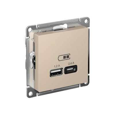 USB розетка Systeme Electric Atlasdesign песочный a+с, 5В/2,4А, 2x5В/1,2А ATN001239