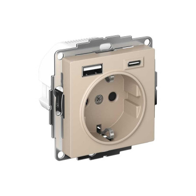 Комбинированная розетка Systeme Electric Atlasdesign песочный 16а c 2 usb a+с, 5в/2,4а, 2x5в/1,2а ATN001232