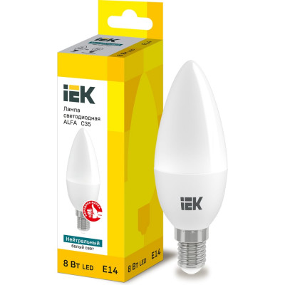 Лампа IEK LED ALFA C35 свеча 8Вт 230В 4000К E14 LLA-C35-8-230-40-E14