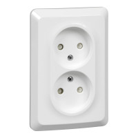 Двойная розетка Systeme Electric ЭТЮД, С/У, без заземления, со штороками, 16А, 250B, БЕЛЫЙ PC16-106B